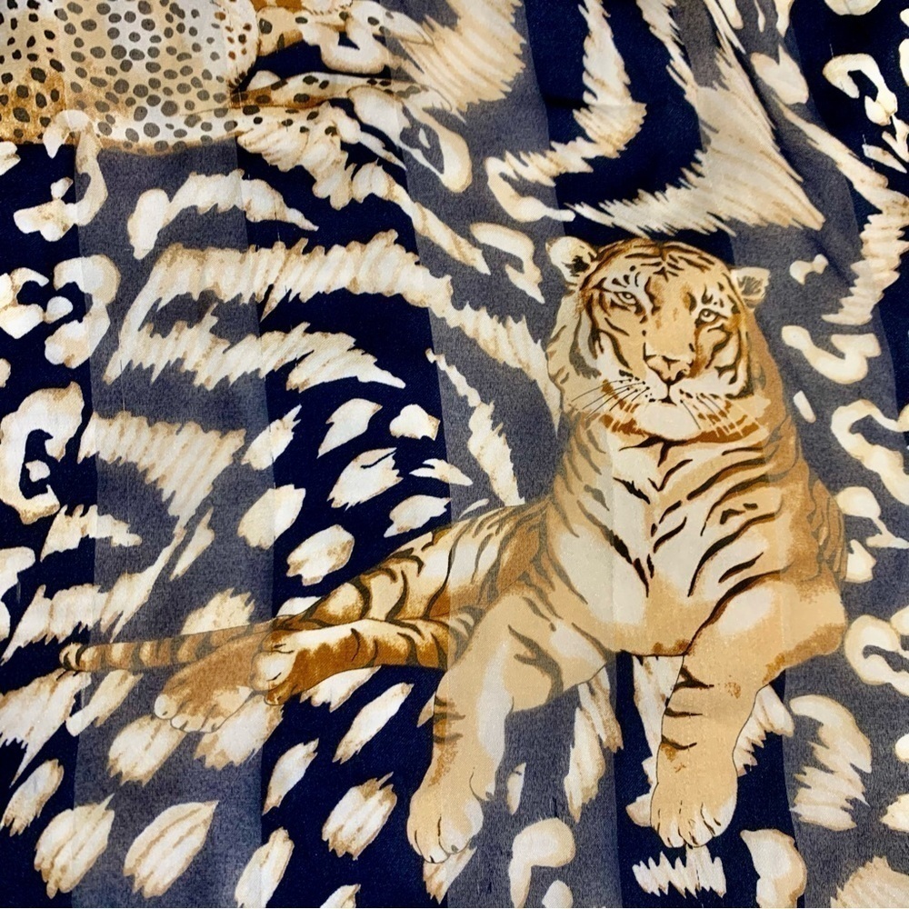 Animal Print Scarf Blue Big Cats Gold Orange Tiger Leopard Cheetah Classy - Picture 5 of 13